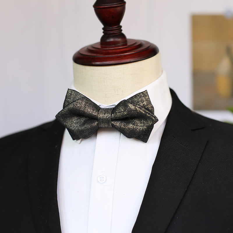 Men's Black Subtle Gold Glittering Shiny Details Bow Tie - Image 10