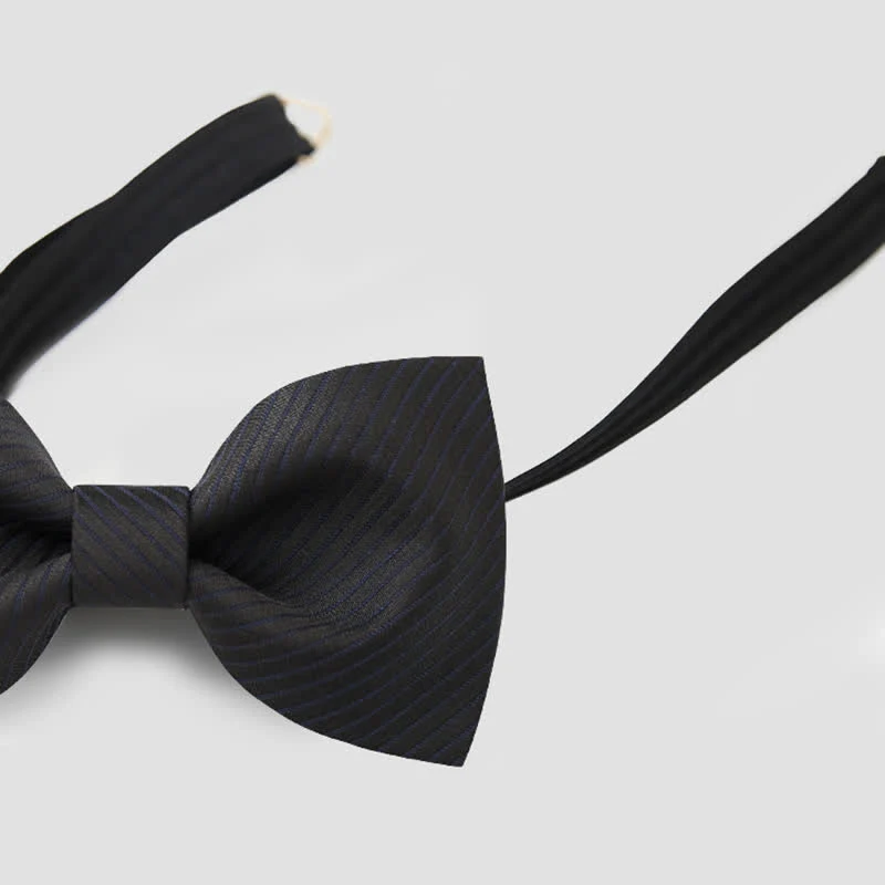 Men's Black Subtle Twilled Navy Striped Business Bow Tie - Image 11