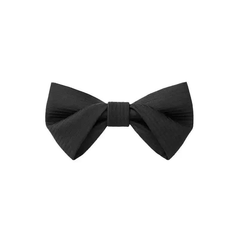 Men's Black Subtle Twilled Navy Striped Business Bow Tie - Image 3