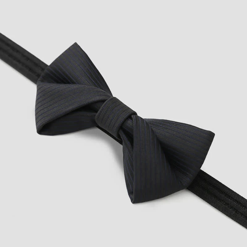 Men's Black Subtle Twilled Navy Striped Business Bow Tie - Image 7