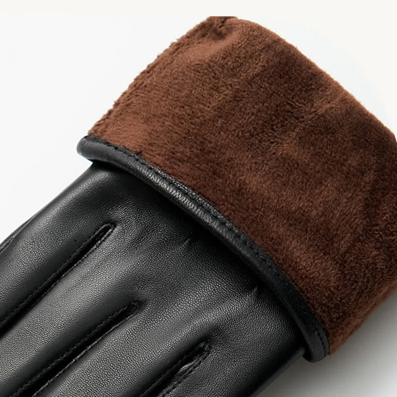 Men's Black Vintage Metal Emblem Genuine Leather Gloves - Image 6