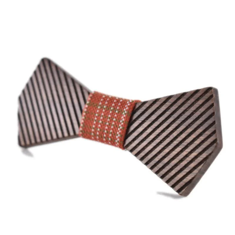 Men's Black Walnut Stylish Striped Wooden Bow Tie - Image 10