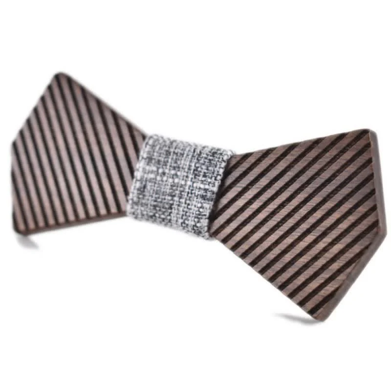 Men's Black Walnut Stylish Striped Wooden Bow Tie - Image 11