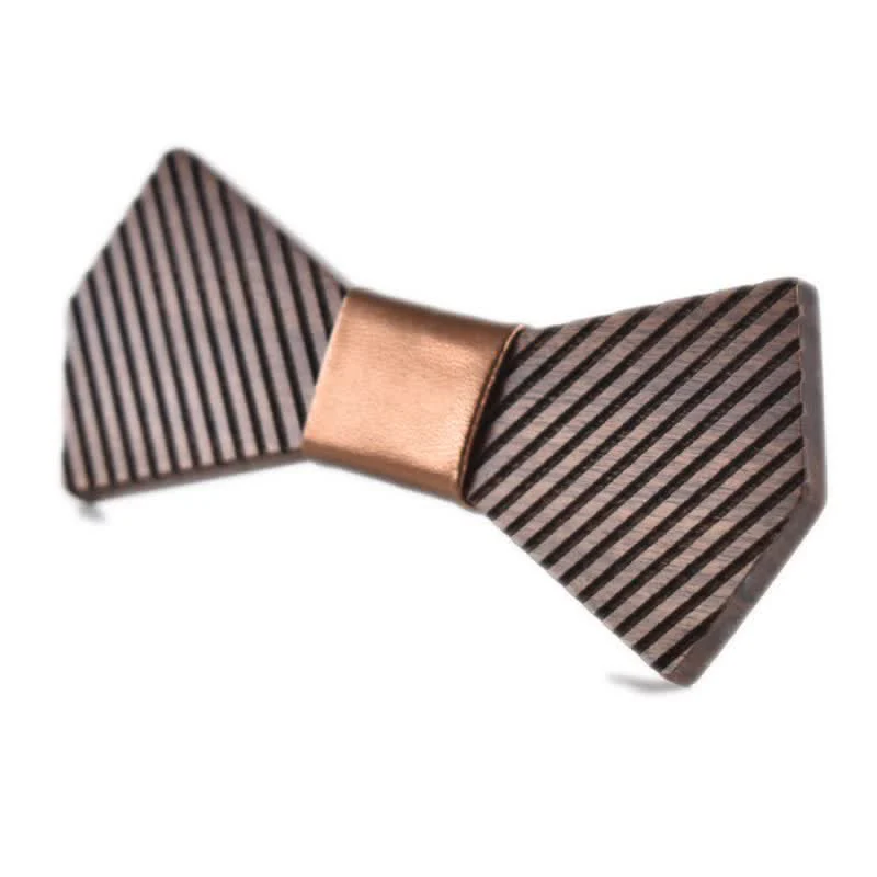 Men's Black Walnut Stylish Striped Wooden Bow Tie - Image 12