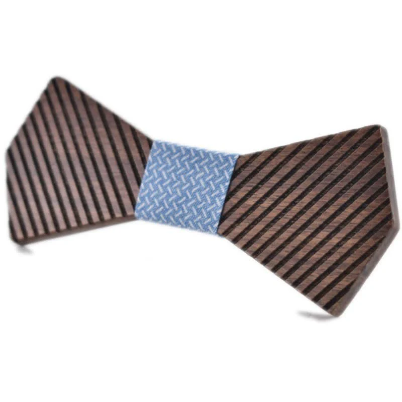 Men's Black Walnut Stylish Striped Wooden Bow Tie - Image 13