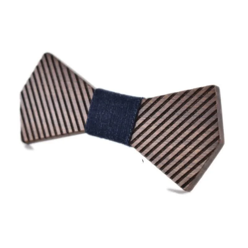Men's Black Walnut Stylish Striped Wooden Bow Tie - Image 15