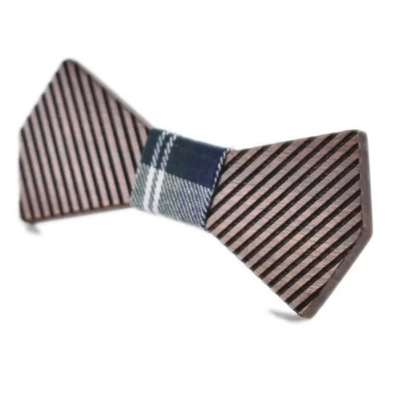 Men's Black Walnut Stylish Striped Wooden Bow Tie - Image 16