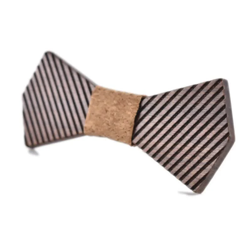 Men's Black Walnut Stylish Striped Wooden Bow Tie - Image 2