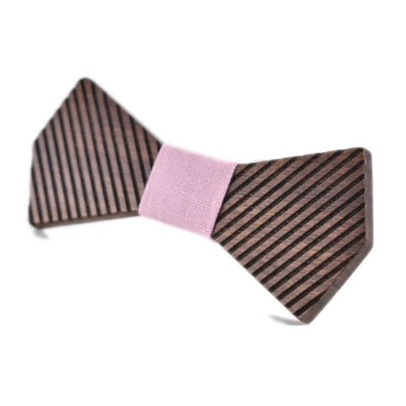 Men's Black Walnut Stylish Striped Wooden Bow Tie - Image 7
