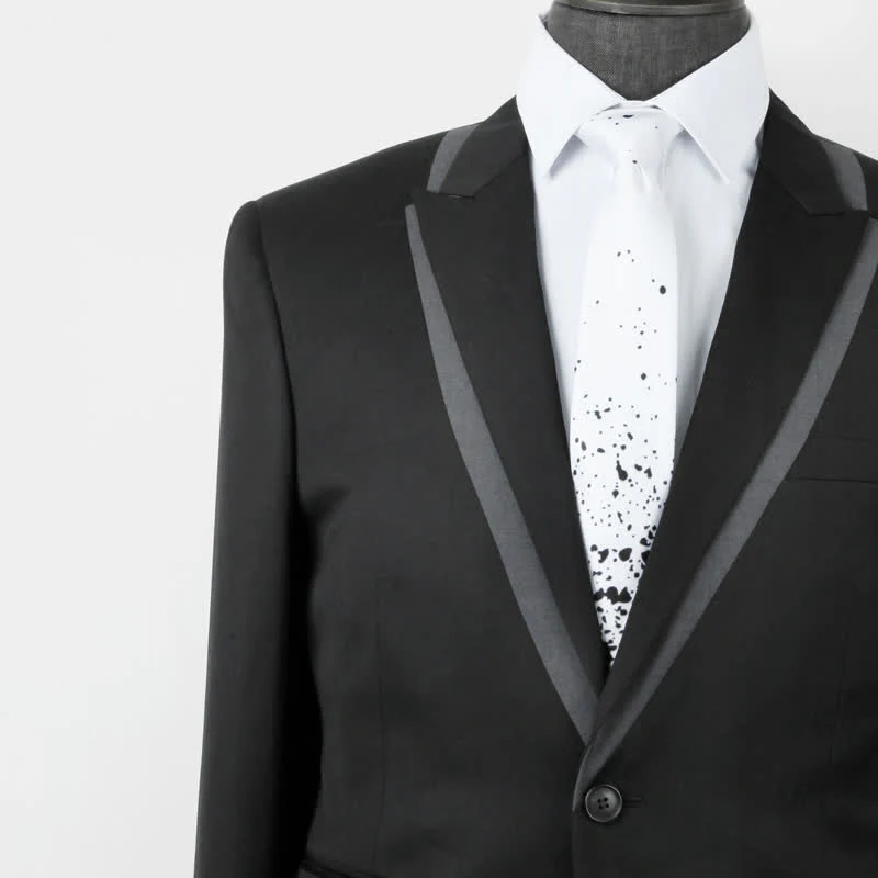 Men's Black & White Abstract Splash Ink Necktie - Image 2