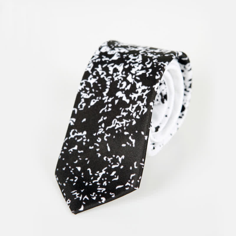 Men's Black & White Abstract Splash Ink Necktie - Image 3