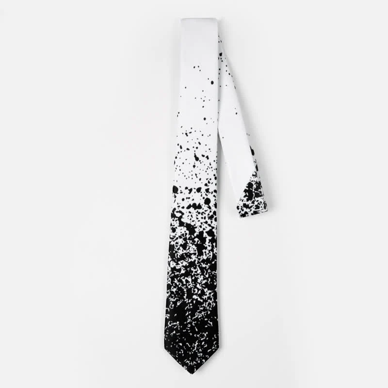 Men's Black & White Abstract Splash Ink Necktie - Image 4