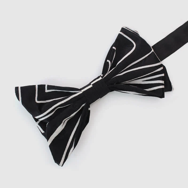 Men's Black & White Geometric Lines Bow Tie - Image 2