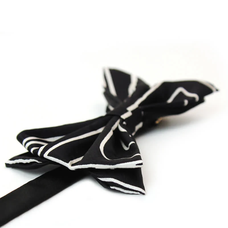 Men's Black & White Geometric Lines Bow Tie - Image 3
