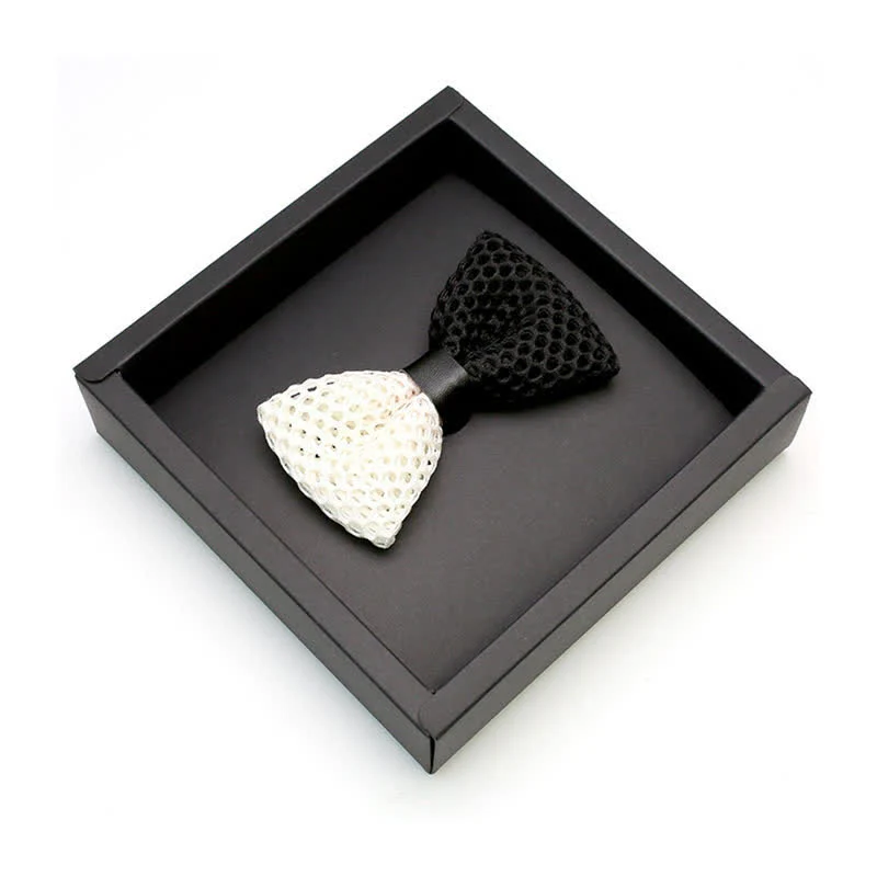 Men's Black & White Honeycomb Lattice Bow Tie - Image 3