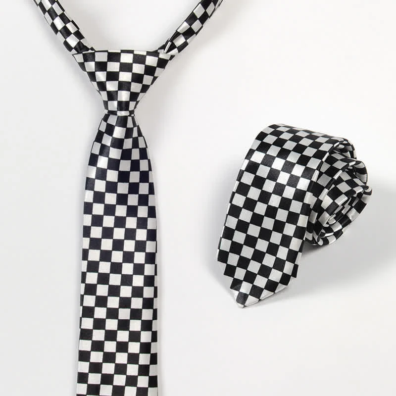 Men's Black & White Little Checks Dots Striped Necktie - Image 4