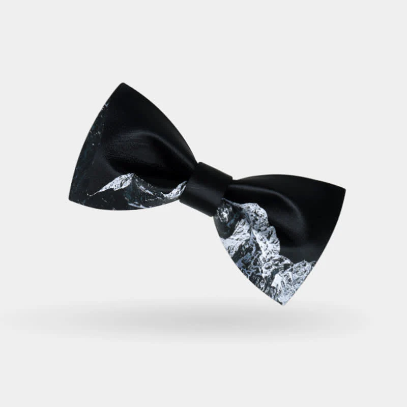 Men's Black & White Snow Mountain Print Bow Tie - Image 2