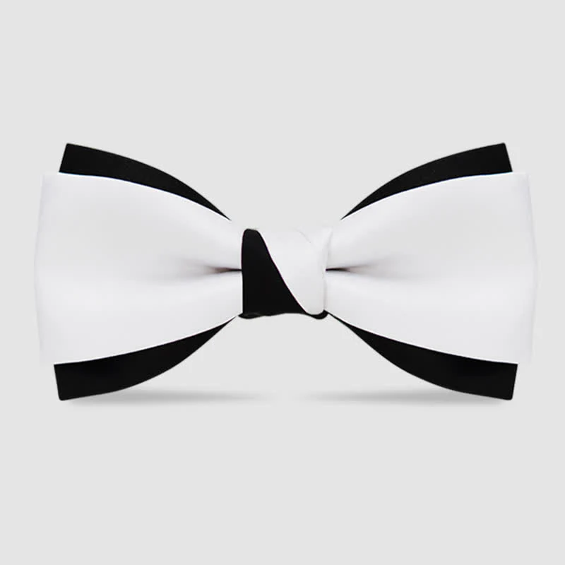 Men's Black White Two Tone Double Layered Bow Tie