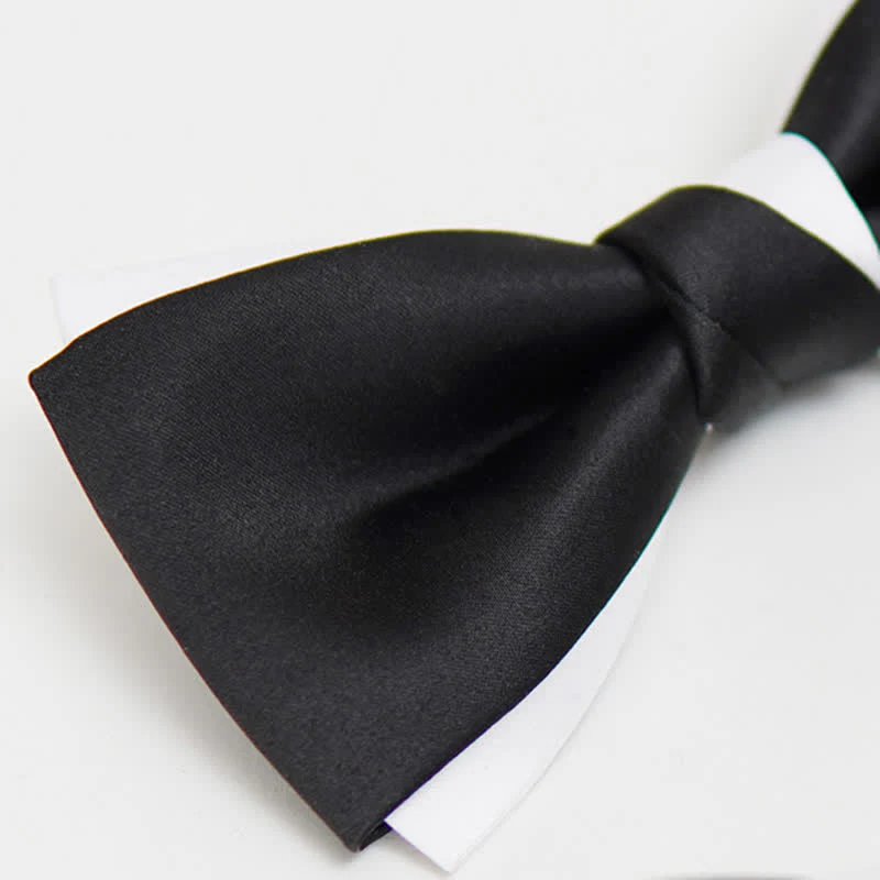 Men's Black White Two Tone Double Layered Bow Tie - Image 7