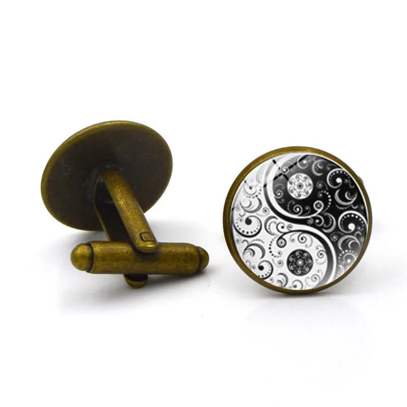 Men's Black & White Yin Yang Glass Dome Cufflinks - Image 8