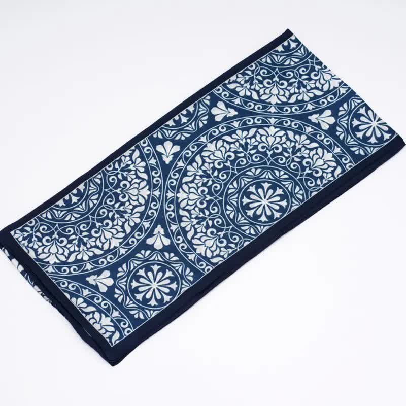 Men's Blue And White Floral Dual Sided Thin Long Scarf - Image 4
