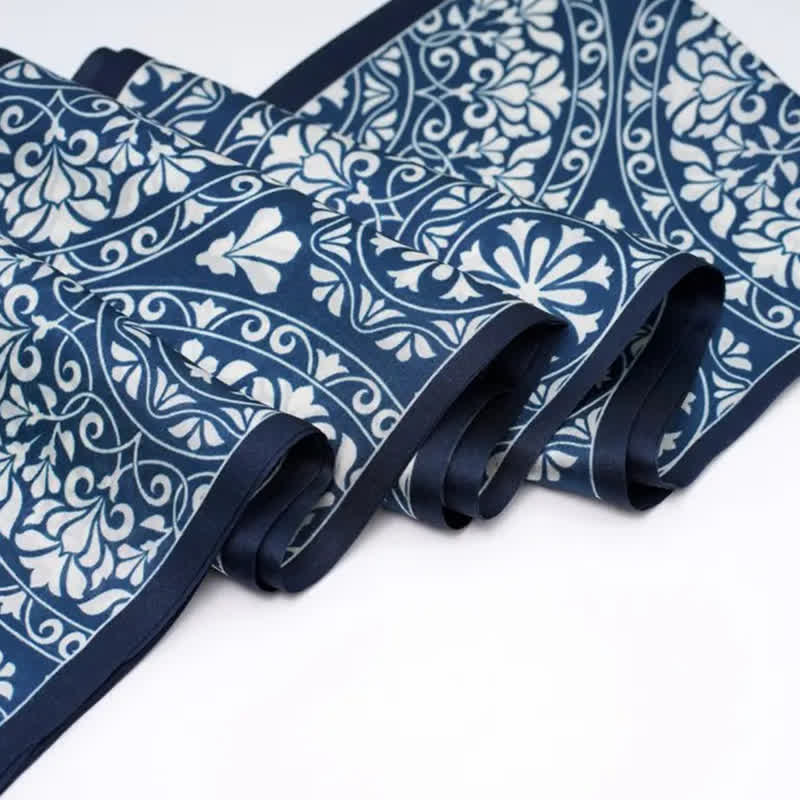 Men's Blue And White Floral Dual Sided Thin Long Scarf - Image 5