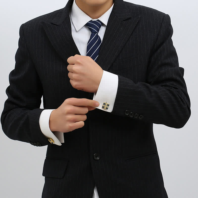 Men's Blue Crystal Rhinestone Gold Cufflinks - Image 2