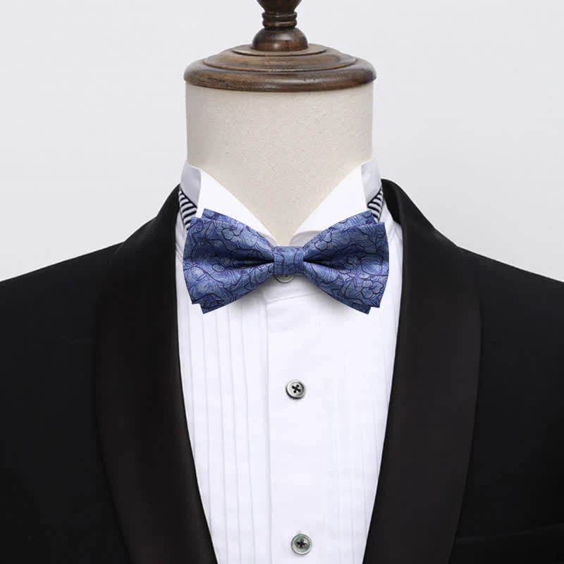 Men's Blue Flower Painting Double Layered Bow Tie - Image 2