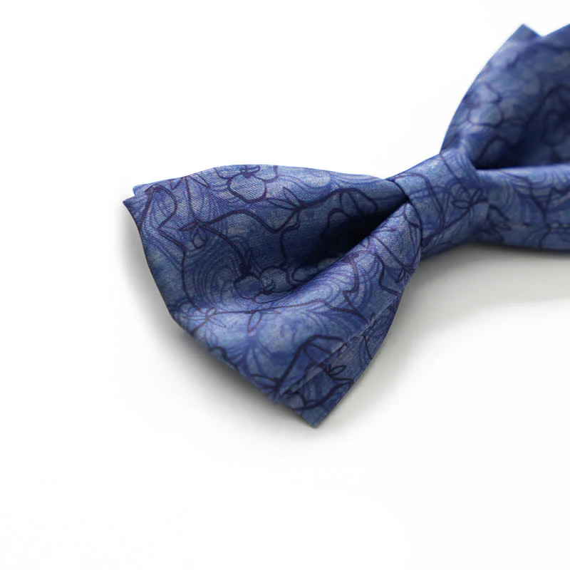 Men's Blue Flower Painting Double Layered Bow Tie - Image 5