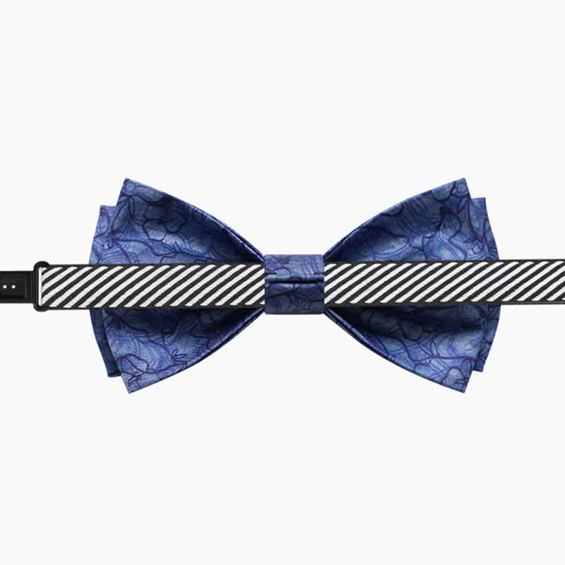 Men's Blue Flower Painting Double Layered Bow Tie - Image 6