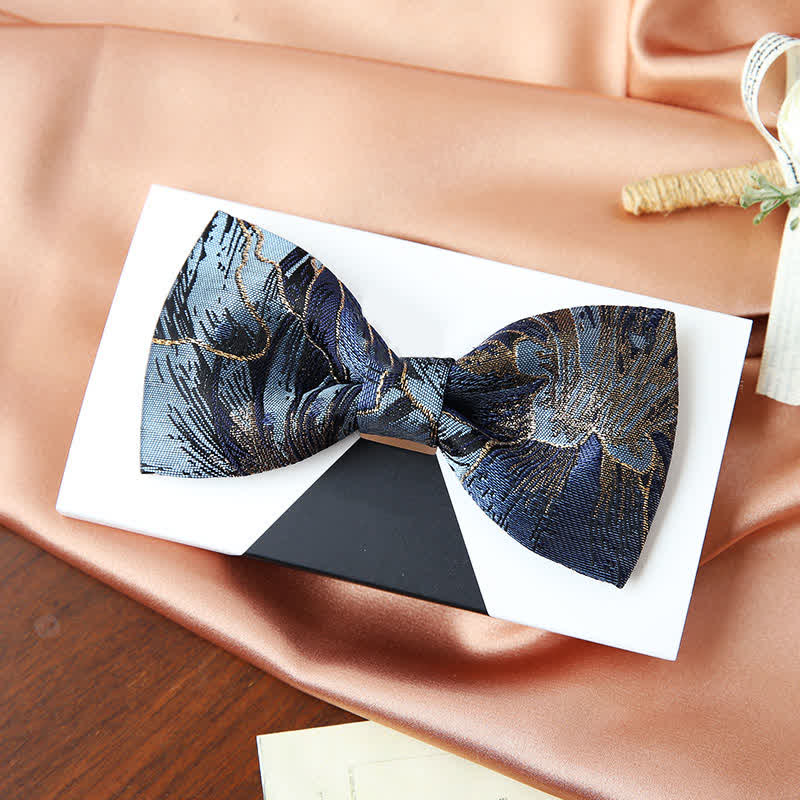 Men's Blue & Gold Bright Floral Jacquard Bow Tie - Image 3