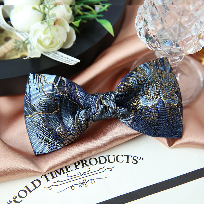 Men's Blue & Gold Bright Floral Jacquard Bow Tie - Image 4