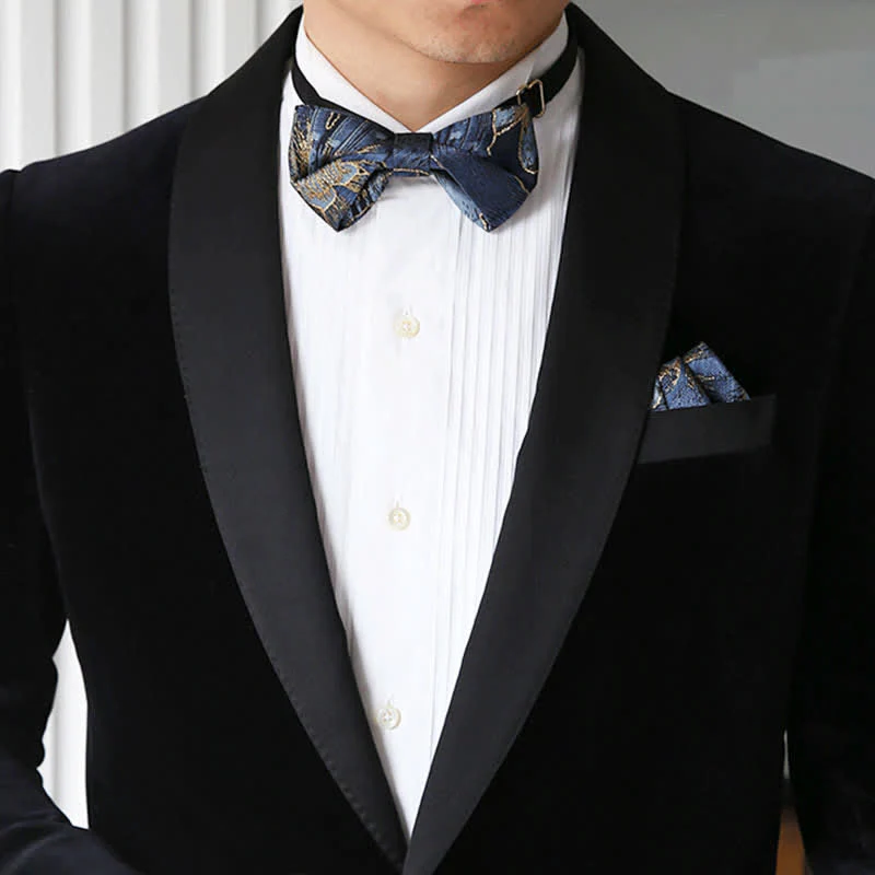Men's Blue & Gold Bright Floral Jacquard Bow Tie - Image 7