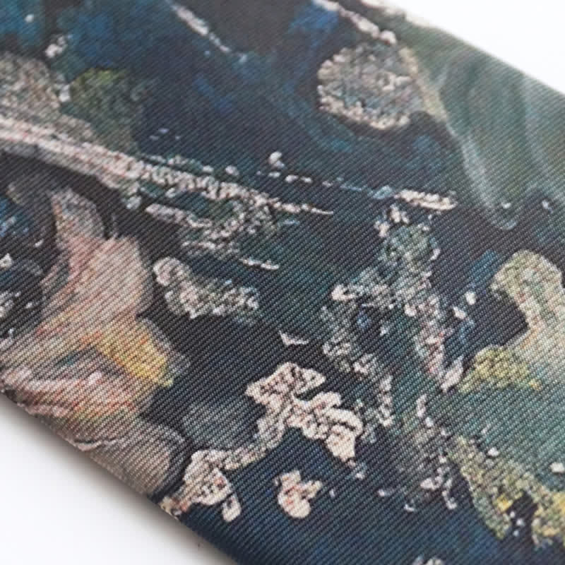Men's Blue & Green Oil Painting Lotus Leaf Necktie - Image 4