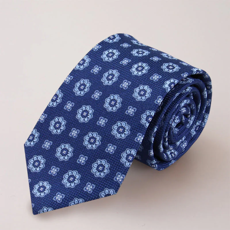 Men's Blue Mini Flowers Mulberry Silk Necktie - Image 3