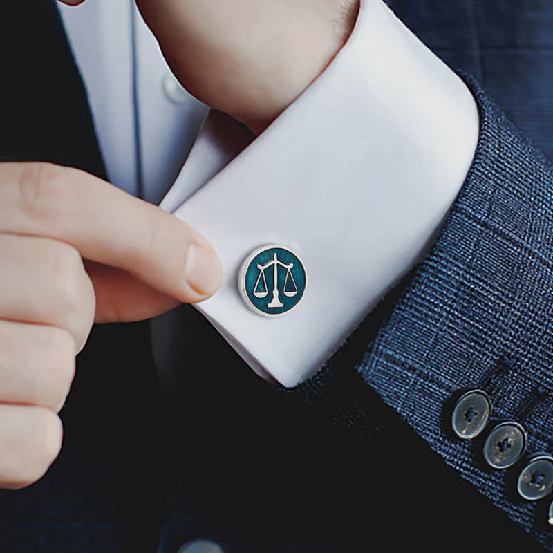 Men's Blue Scales Of Justice Cufflinks - Image 2