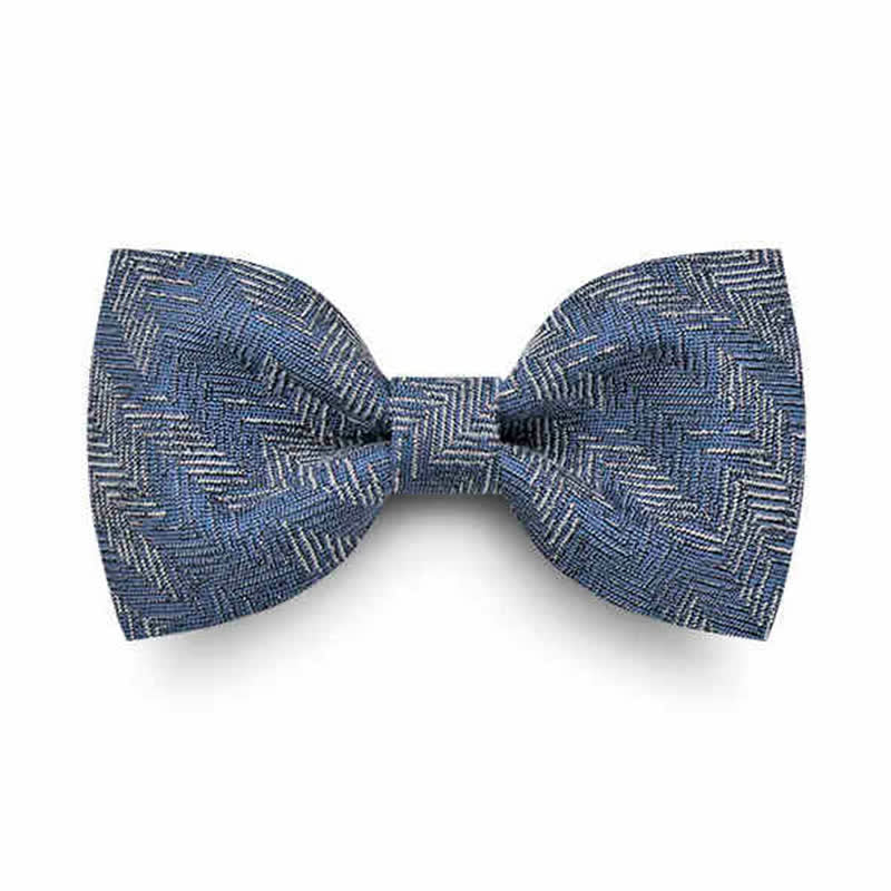 Men's Blue Series Flower Herringbone Pattern Denim Bow Tie - Image 10