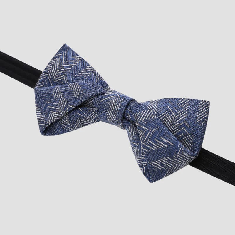 Men's Blue Series Flower Herringbone Pattern Denim Bow Tie - Image 8