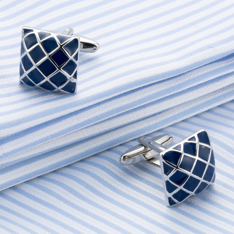 Men's Blue Wave Check Square Cufflinks - Image 3