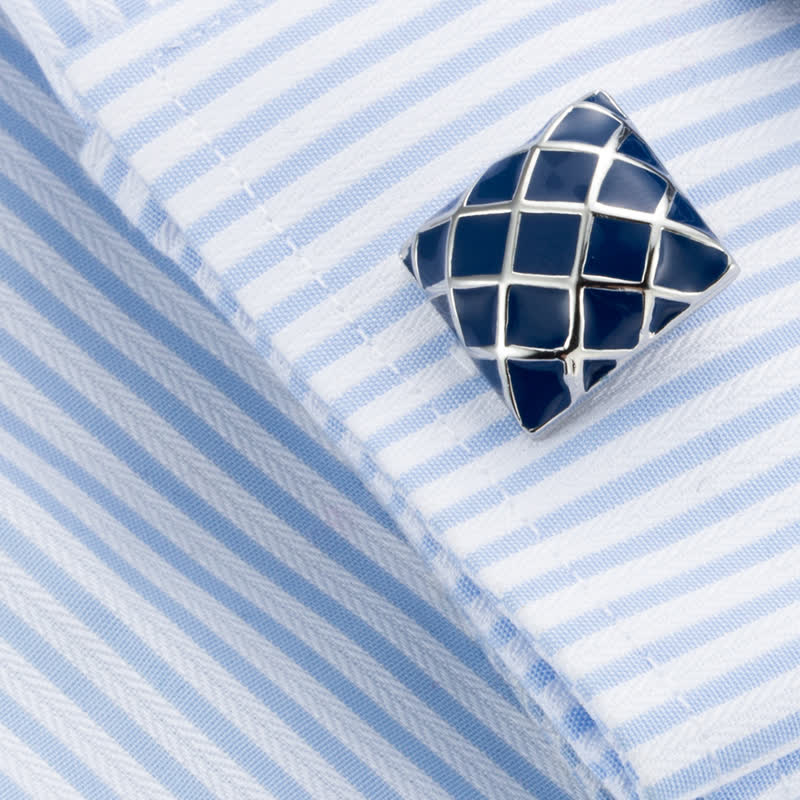 Men's Blue Wave Check Square Cufflinks - Image 4