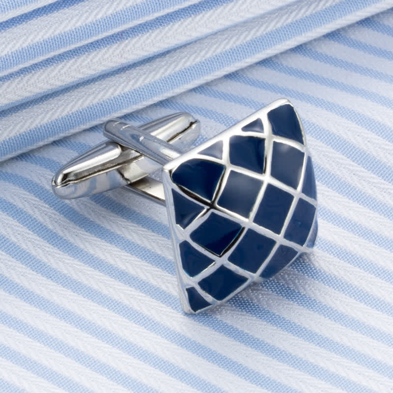 Men's Blue Wave Check Square Cufflinks - Image 5