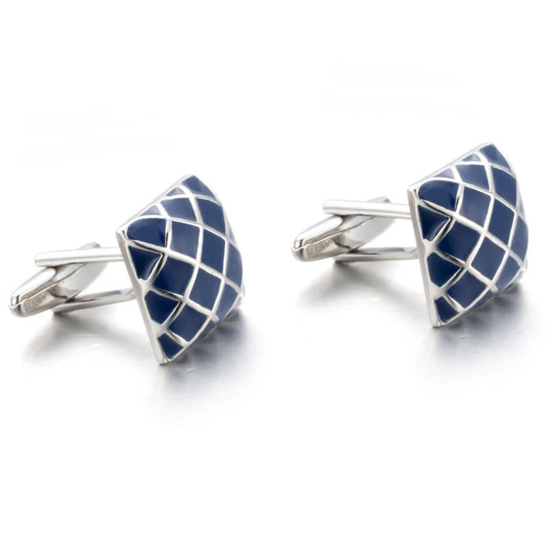 Men's Blue Wave Check Square Cufflinks - Image 6