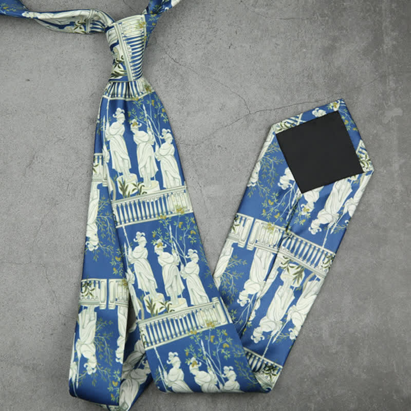 Men's Blue & White The Lady's Portrait Printed Necktie - Image 4
