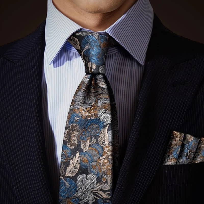 Men's Blue & Yellow Floral Garden In The Air Necktie - Image 2