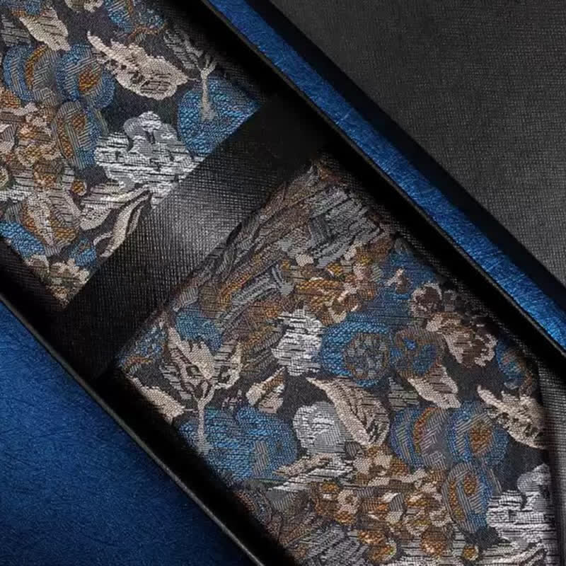 Men's Blue & Yellow Floral Garden In The Air Necktie - Image 6