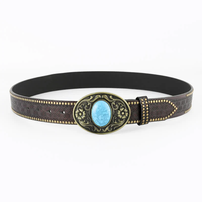 Men's Bohemian Style Oval Turquoise Leather Belt - Image 3