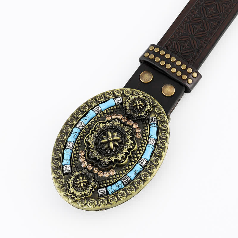 Men's Bohemian Style Turquoise Floral Leather Belt - Image 2