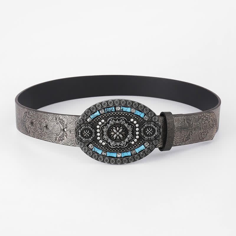 Men's Bohemian Turquoise Decor Floral Leather Belt - Image 3