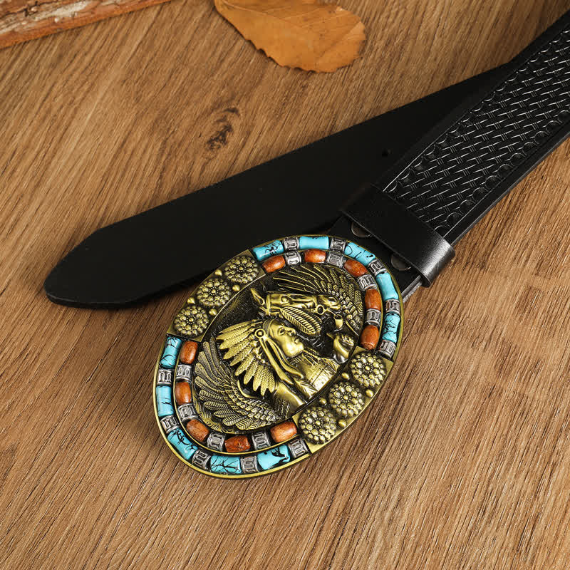 Men's Boho Indian Art Turquoise Leather Belt - Image 8