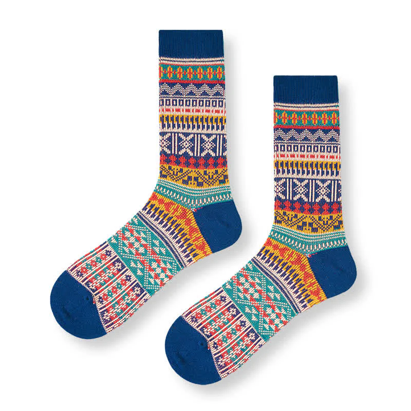 Men's Bold Colorful Knit Pattern Cotton Socks - Image 12
